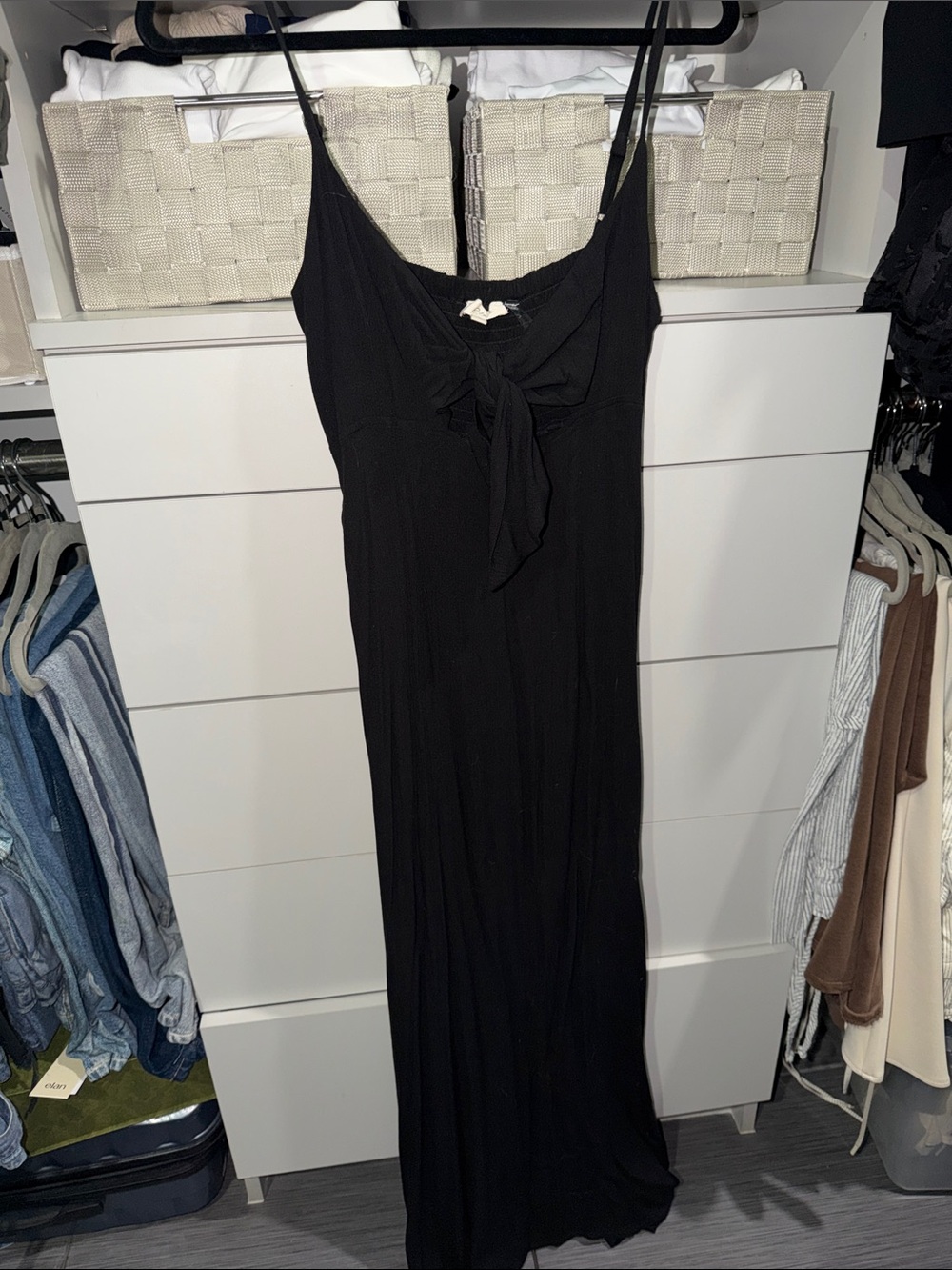 Elan Black Spaghetti-Strap Maxi Dress with Front Tie